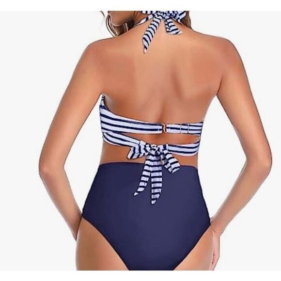 Tempt Me Vintage Swimsuit Two Piece Retro Halter Ruched High Waist Bikini Medium - Picture 9 of 9
